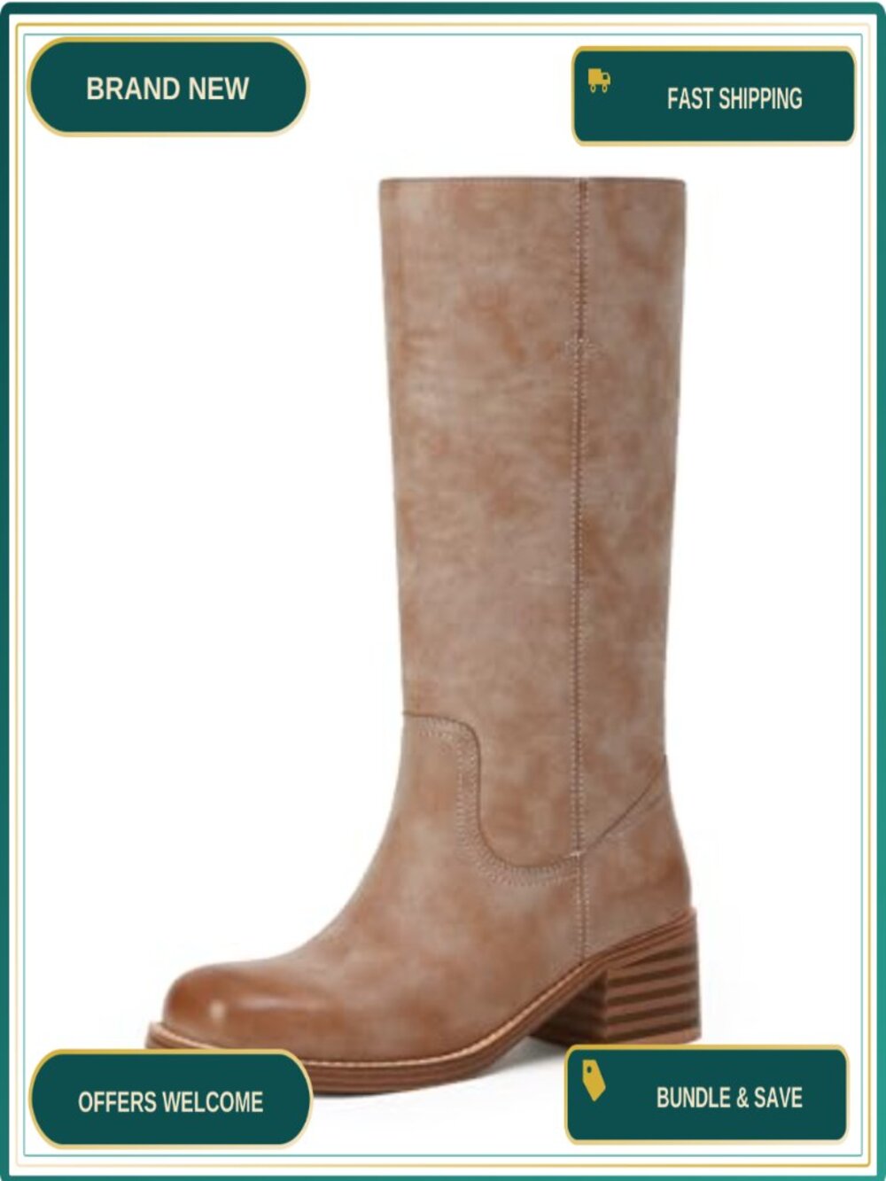 Women's Mid Calf Chunky Heel Square Toe Faux Leather Boots